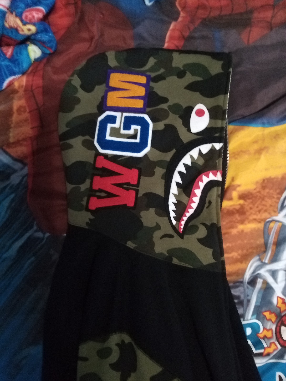 Bape hoodie black with green camo