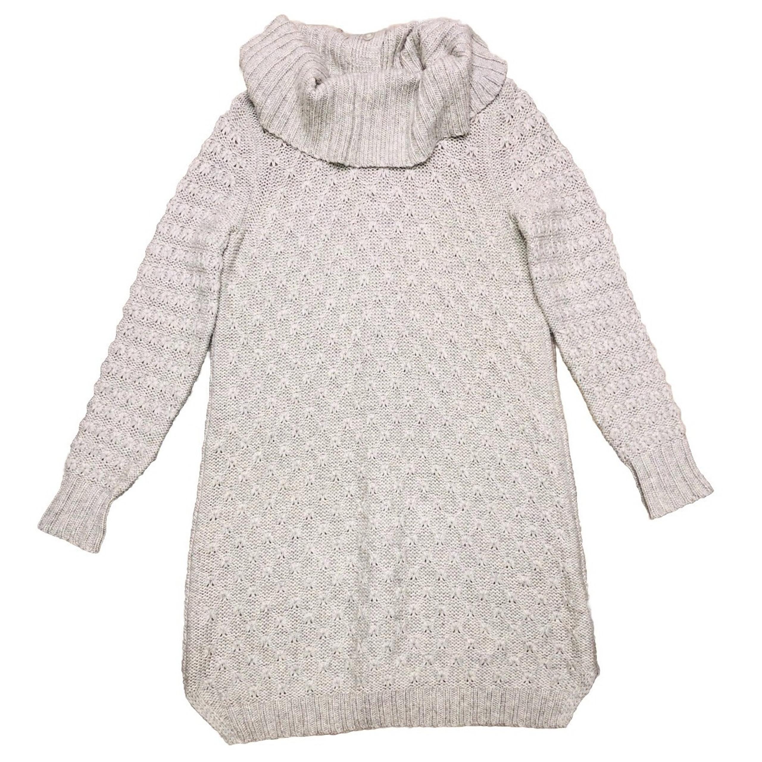Anthropologie Sparrow Sweater Dress L Gray Cable Knit Wool Cowl Neck Button Back