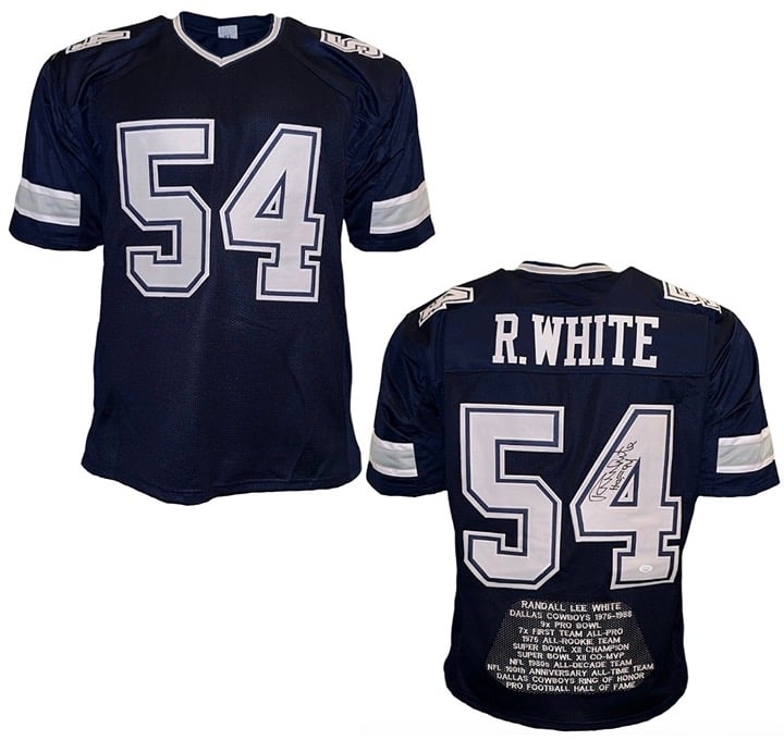 Randy White Autographed HOF 94 Inscription Custom Blue Stat Football Jersey JSA