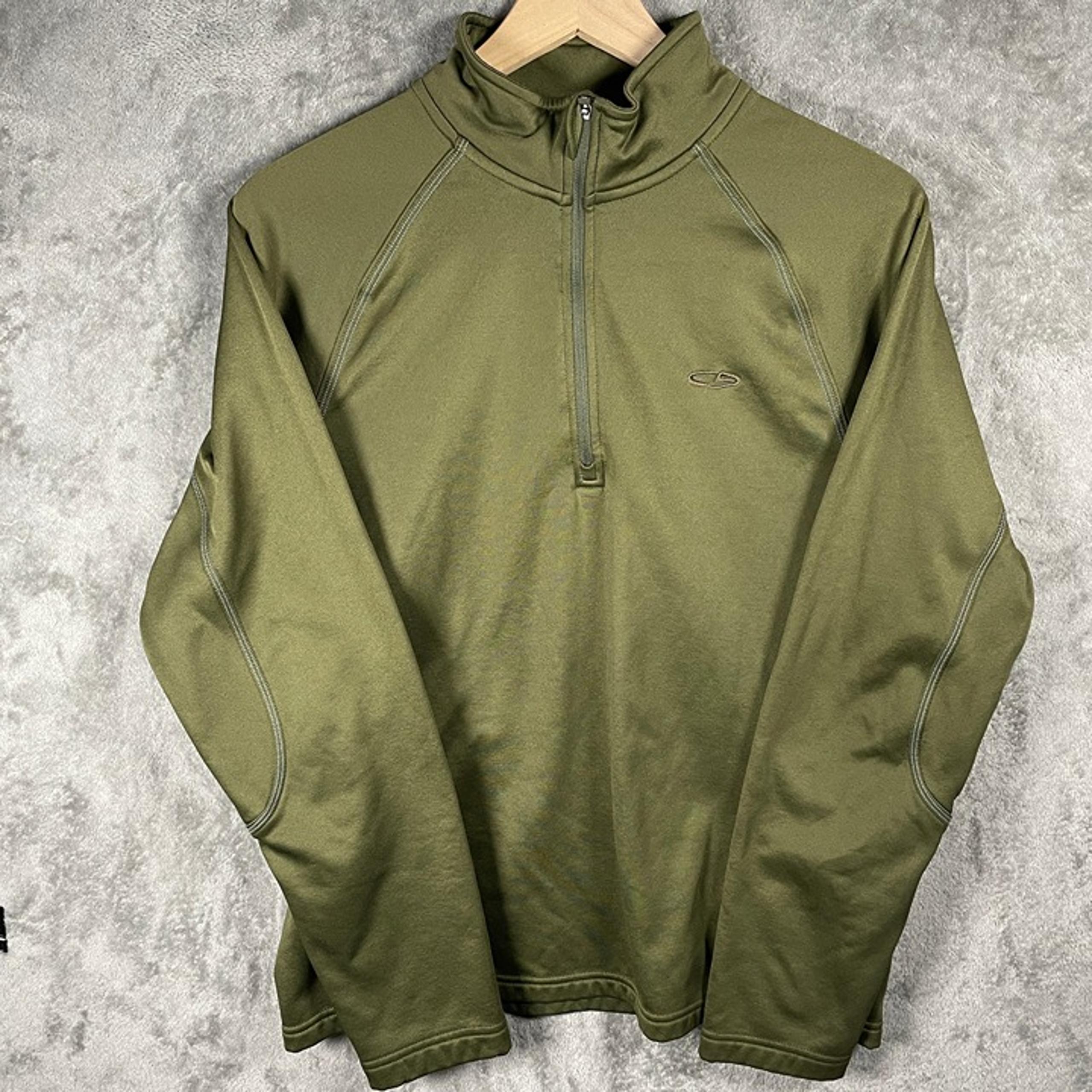 Champion Duofold Jacket Fleece Mens Medium Green Warm Control 1/4 Zip Logo