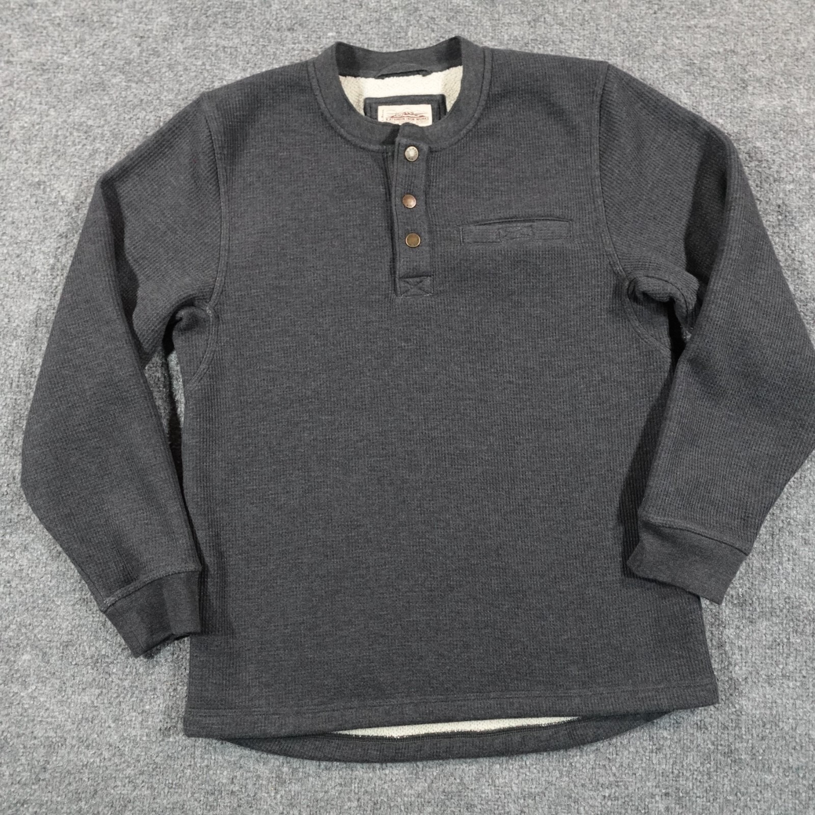 LL Bean Katahdin Iron Works Shirt Men M Gray Sherpa Henley Snap Pullover 13498