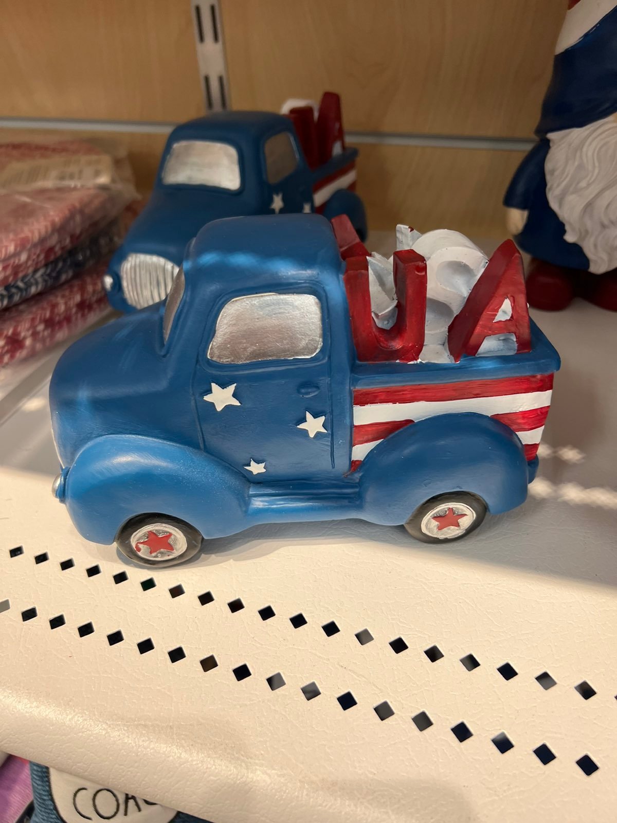 Patriotic 4th of July American Flag Stars & Stripes Small Ceramic Pickup Truck