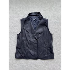 VINCE PAPER LEATHER VEST JACKET COAL BLACK ASYMMETRIC SZ L Retail 795