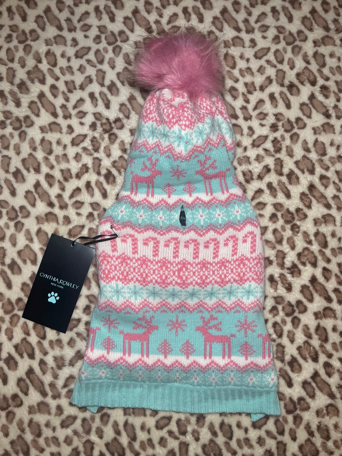 Cynthia Rowley Pastel Pink & Teal Winter Holiday Christmas Dog Sweater