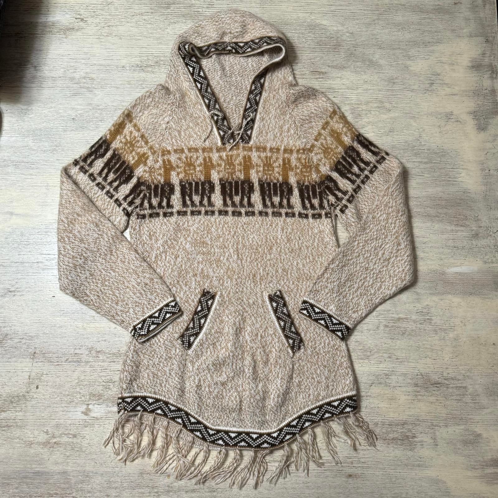EUC Sisandina Alpaca Lama Handknit Tunic Fringe Sweater Size Small