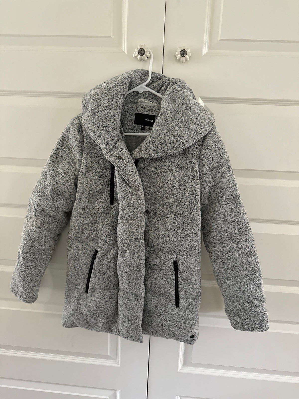 Hurley Heavyweight Jacket Women XS fits girl size 12, winter gray marbled