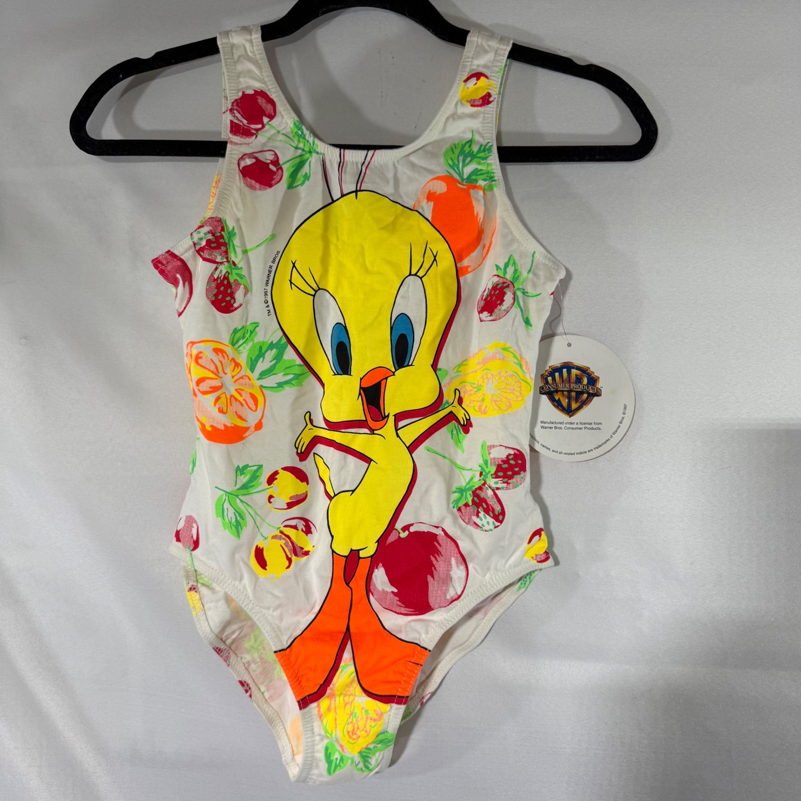 Girls Looney Tunes Tweety Bird Swimsuit 1997 Vintage One Piece Size 10/12 NWT