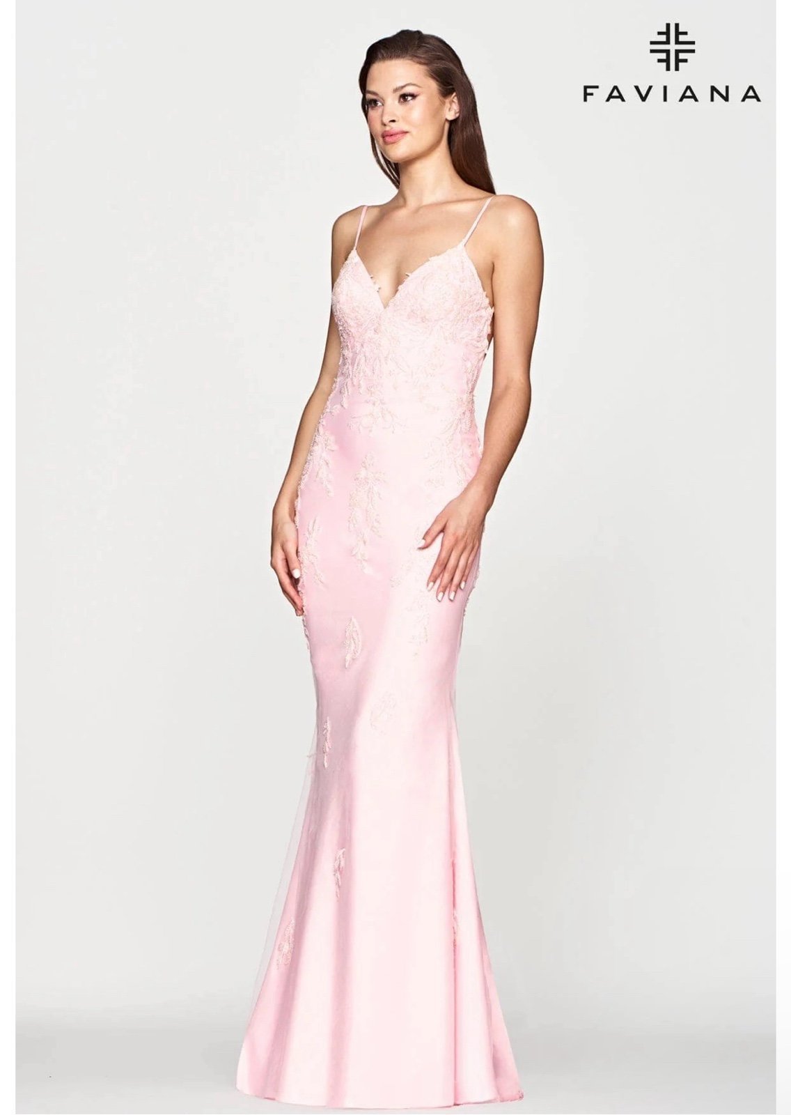 Faviana Pink Beaded Dress With Open Back | Size 0
