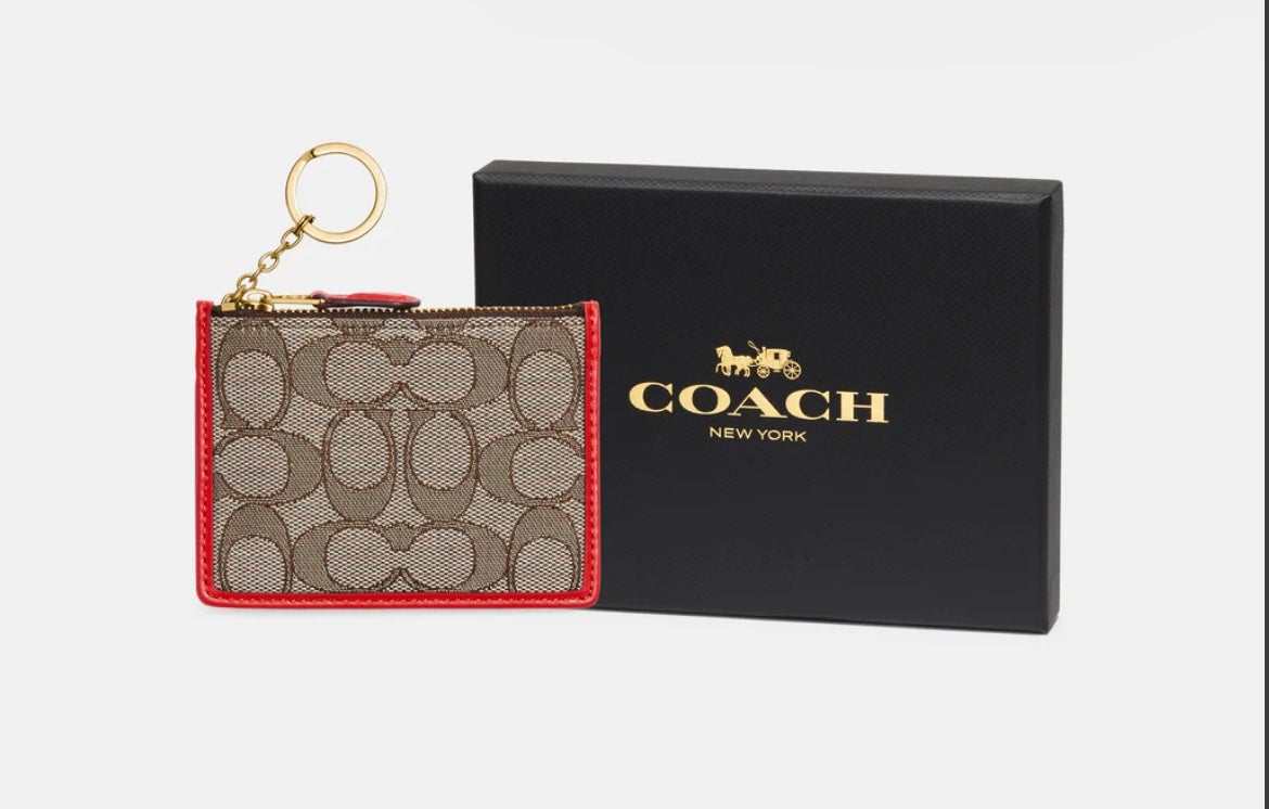 Coach Signature Jacquard Mini Skinny ID Case with Box