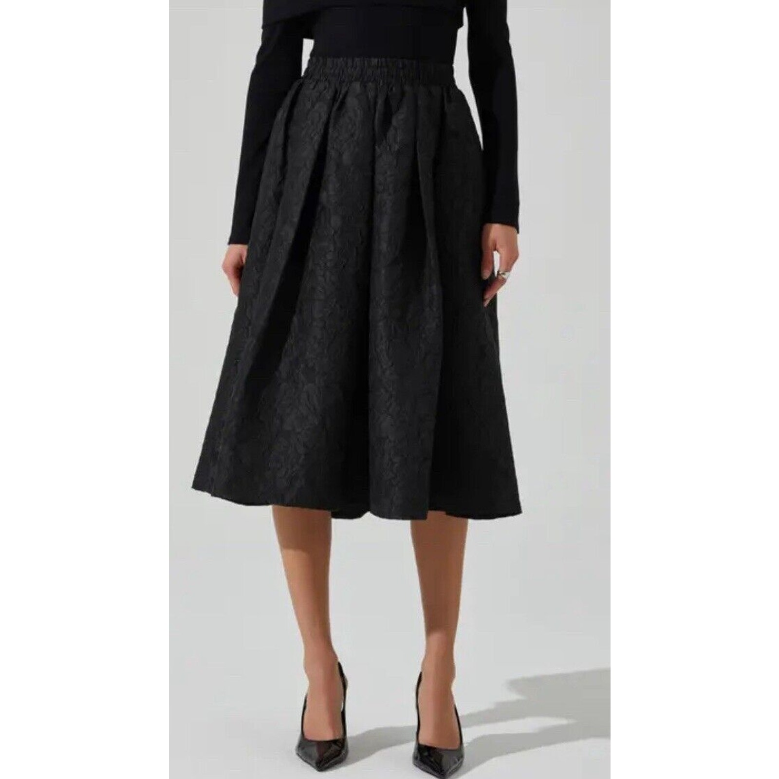 Astr The Label Andolina Jacquard Flare Skirt Size Small High Waisted Black