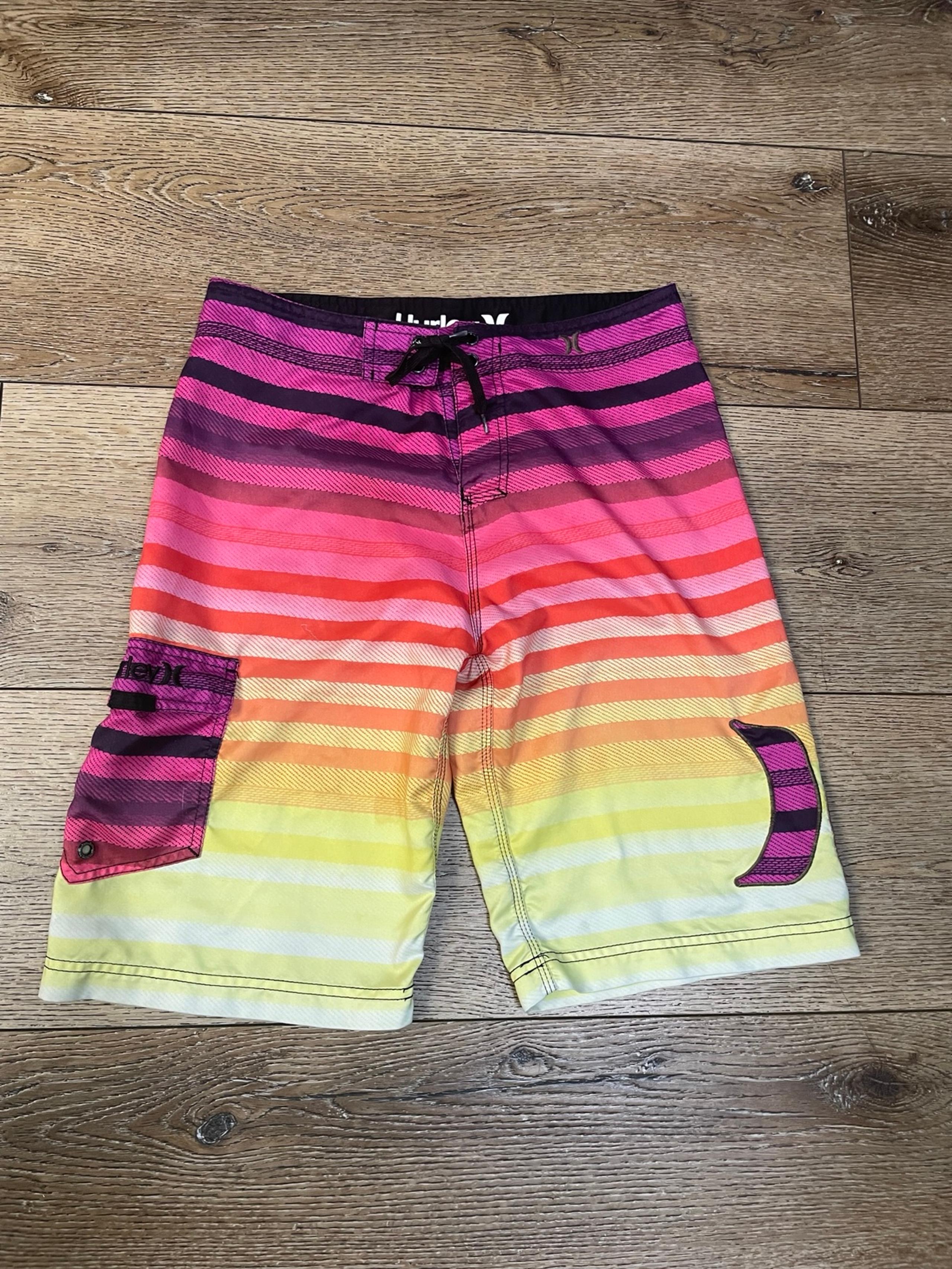 Hurley Board Shorts 18 Youth Boy Shorts Rainbow Stripe Swim  1369