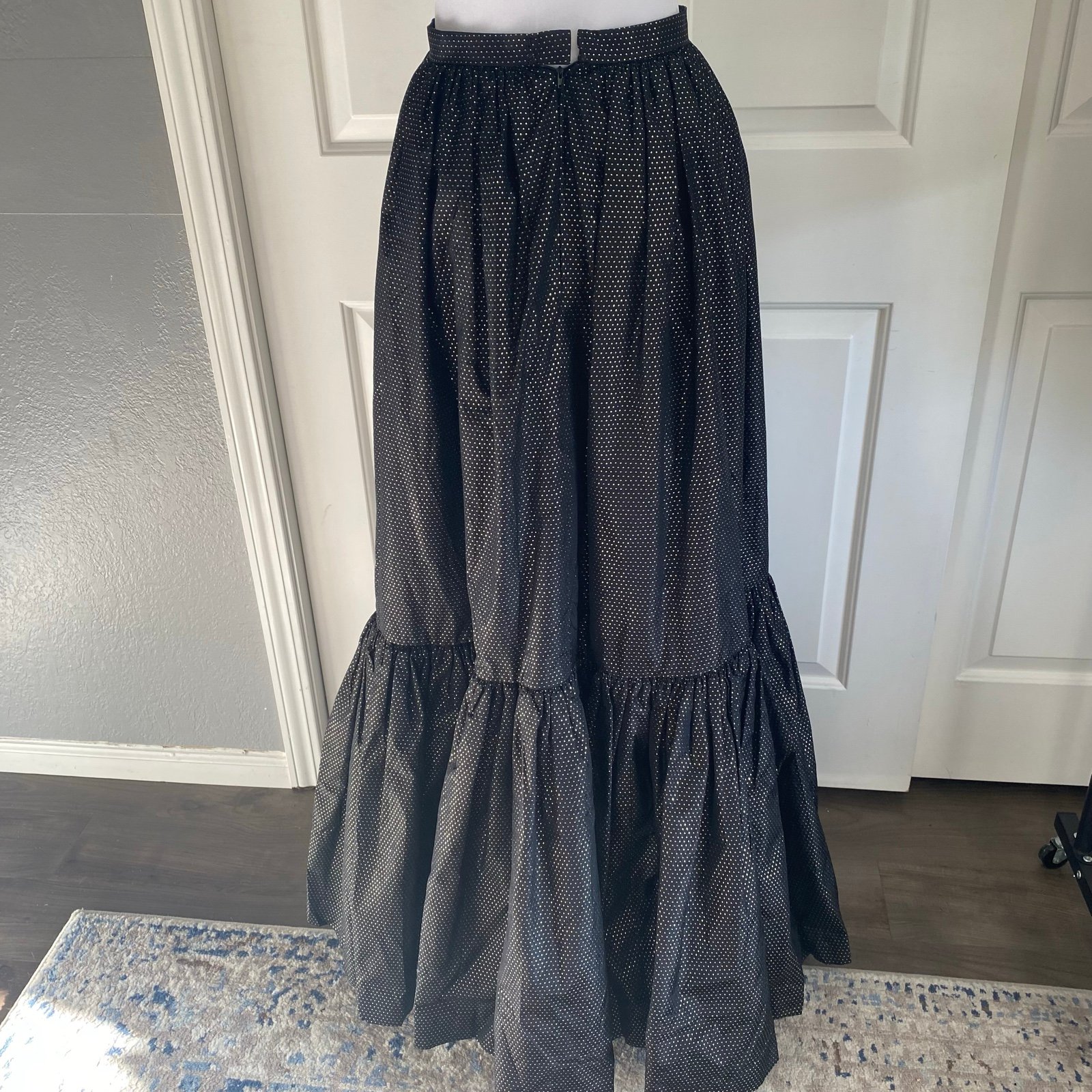 Vintage 80s Designer Valentino Night Black Gold Dot Maxi Peplum Skirt Glam xs