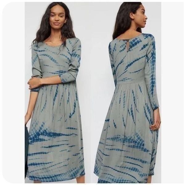 Anthropologie DolanTie Dye Eliska Maxi Dress Sage Moss Green Indigo Blue S
