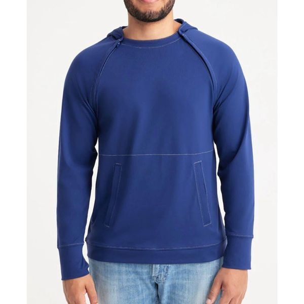 Oscar de la Renta Care + Wear Chest Port Access Blue Hooded Shirt Mens XL