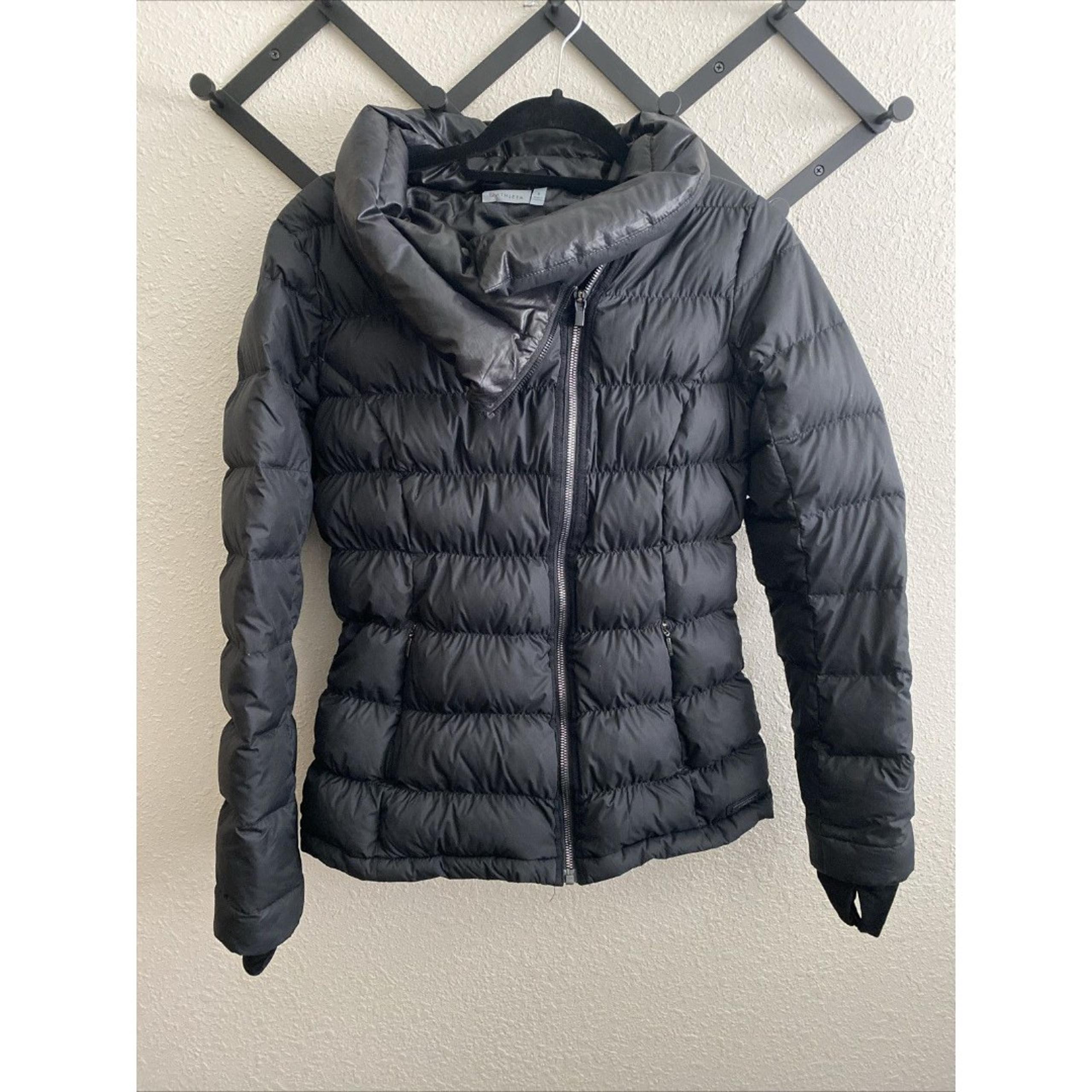Athleta Shawl Collar Puffer Coat Downalicious Goose Down Size Small Black