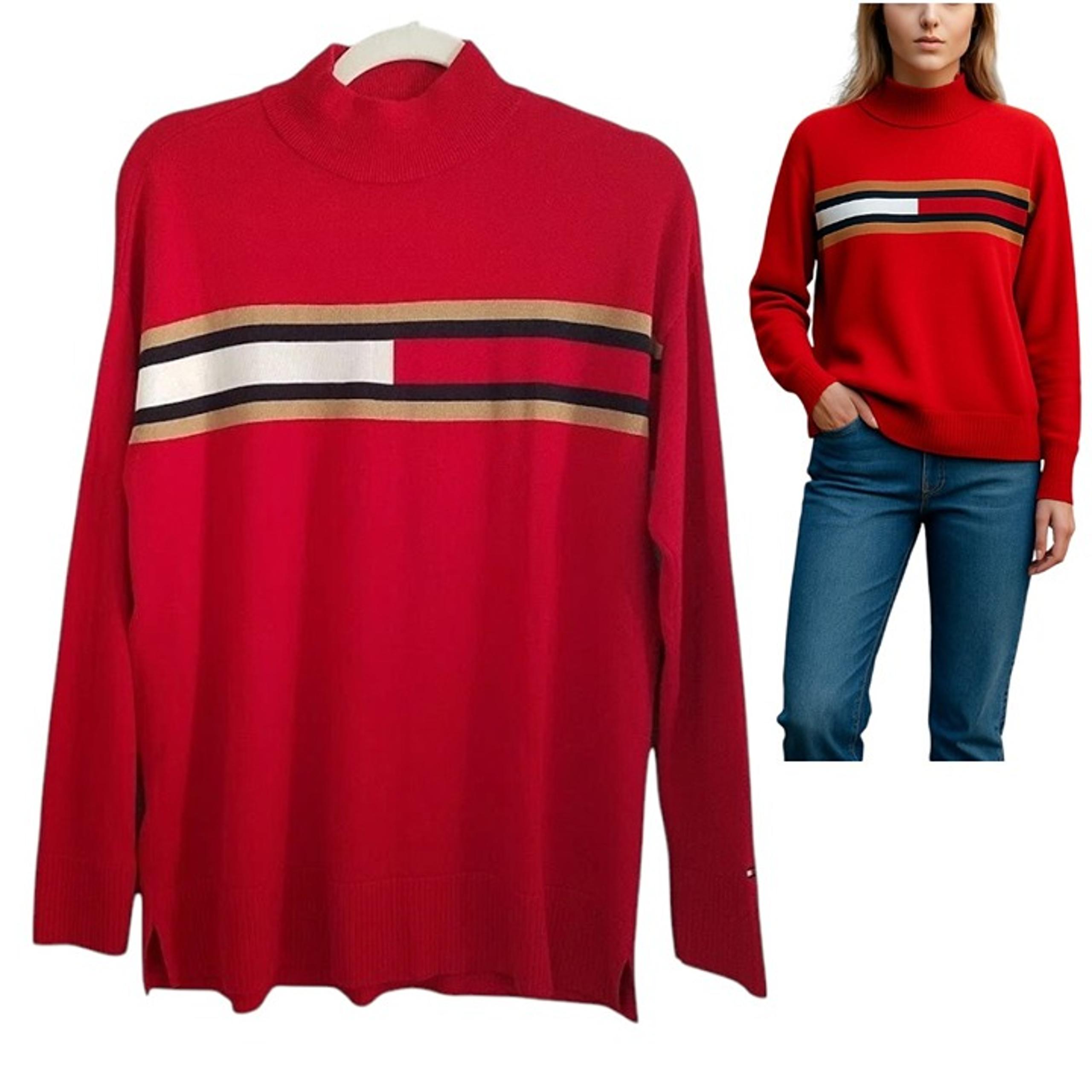 Tommy Hilfiger Women's X-Small Red Knit Pullover Sweater Tunic Length Top Logo