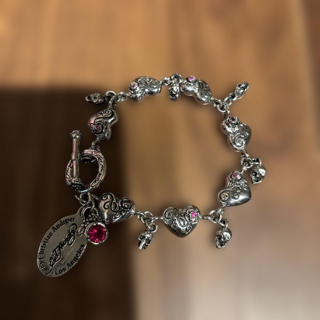 Ed Hardy Bracelet Heart Skull Ruby Logo Plate