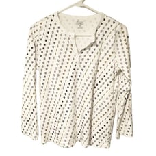 Roller Rabbit X Peloton Size Small White Printed Henley Pajama Top