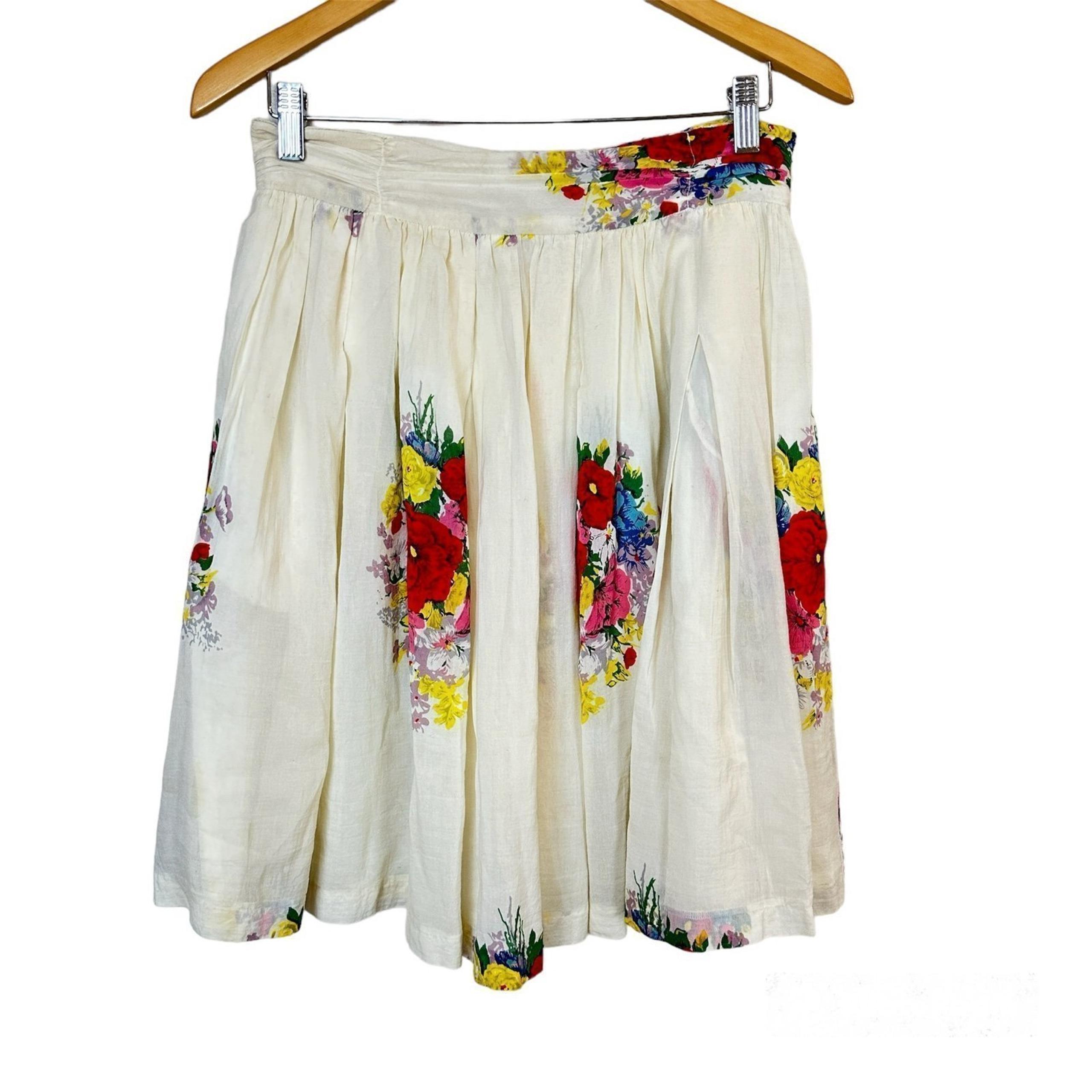 Twinkle by Wenlan Floral Silk Chiffon Skirt Ivory Women's Sz 10