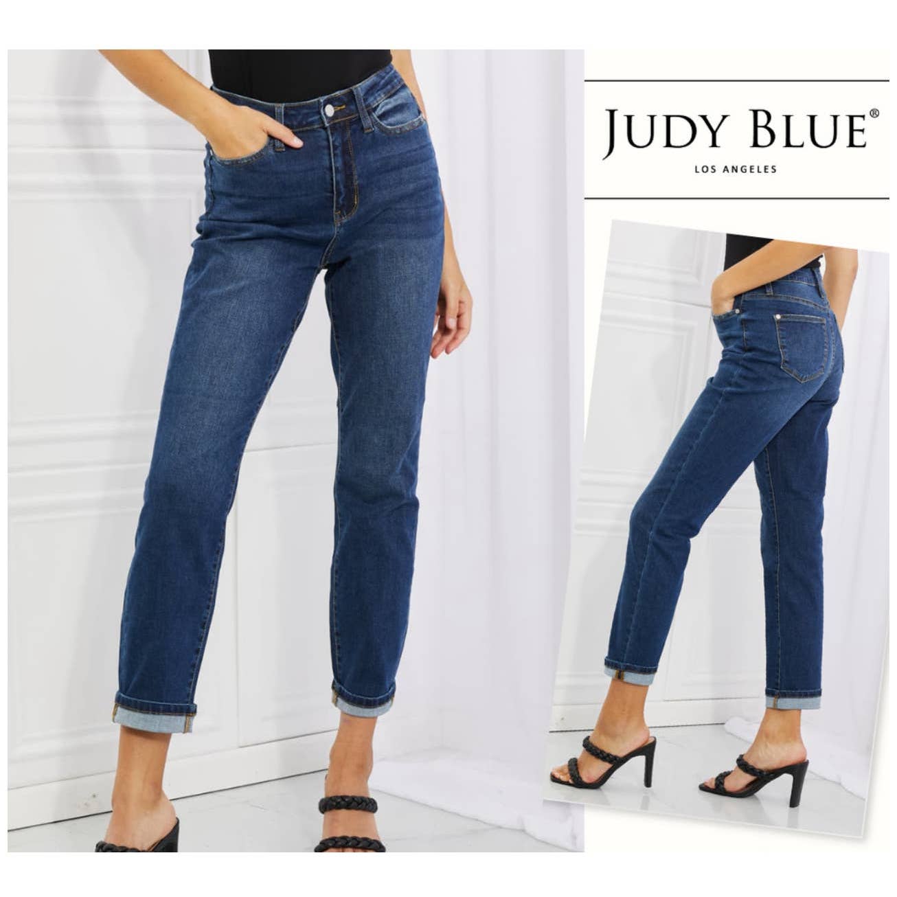 Judy Blue High Rise Dark Wash Cool Cuffed Boyfriend Fit Jean Sorbtek Womens 3/26