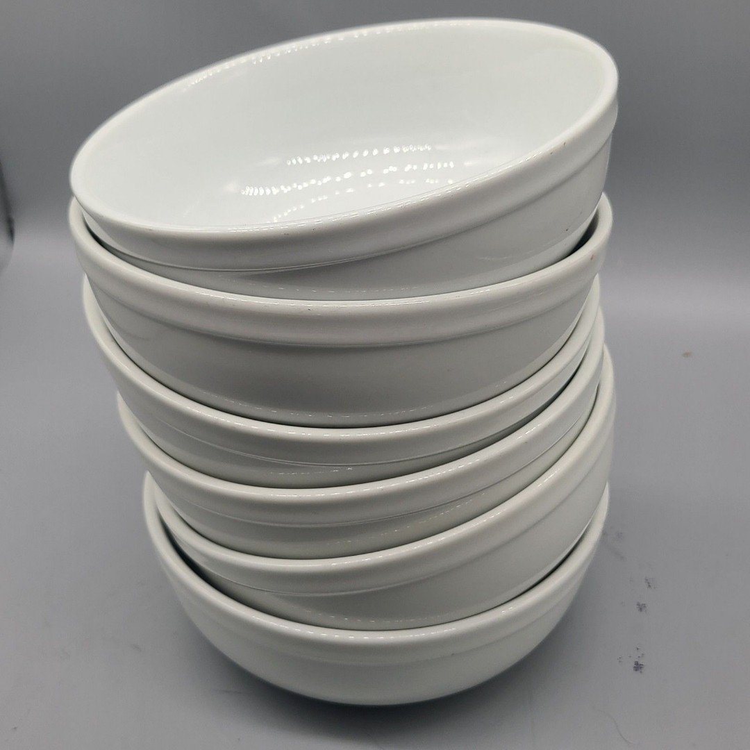 Williams-Sonoma Set (6) essential white cereal bowls 6.5 Diameter Rim Ceramic