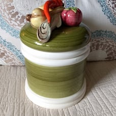 Vintage Midcentury 1960s Garden Harvest Arnart Majolica 9 Inch Ceramic Canister