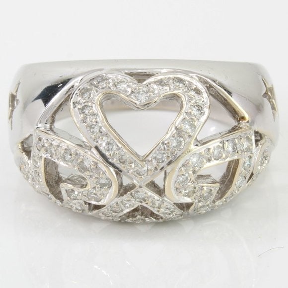 New 18K White Gold Hearts and Stars Statement / Anniversary / Cocktail Dome Ring