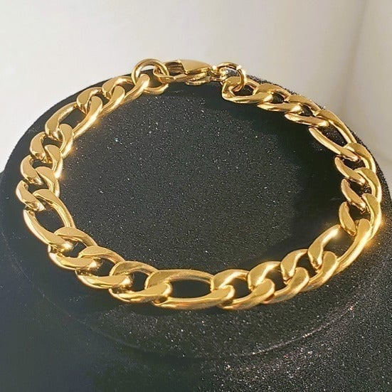Mens 8 18K Gold Figaro Chain Link Bracelet 18 Karat Guys Silver Jewelry 8 inch