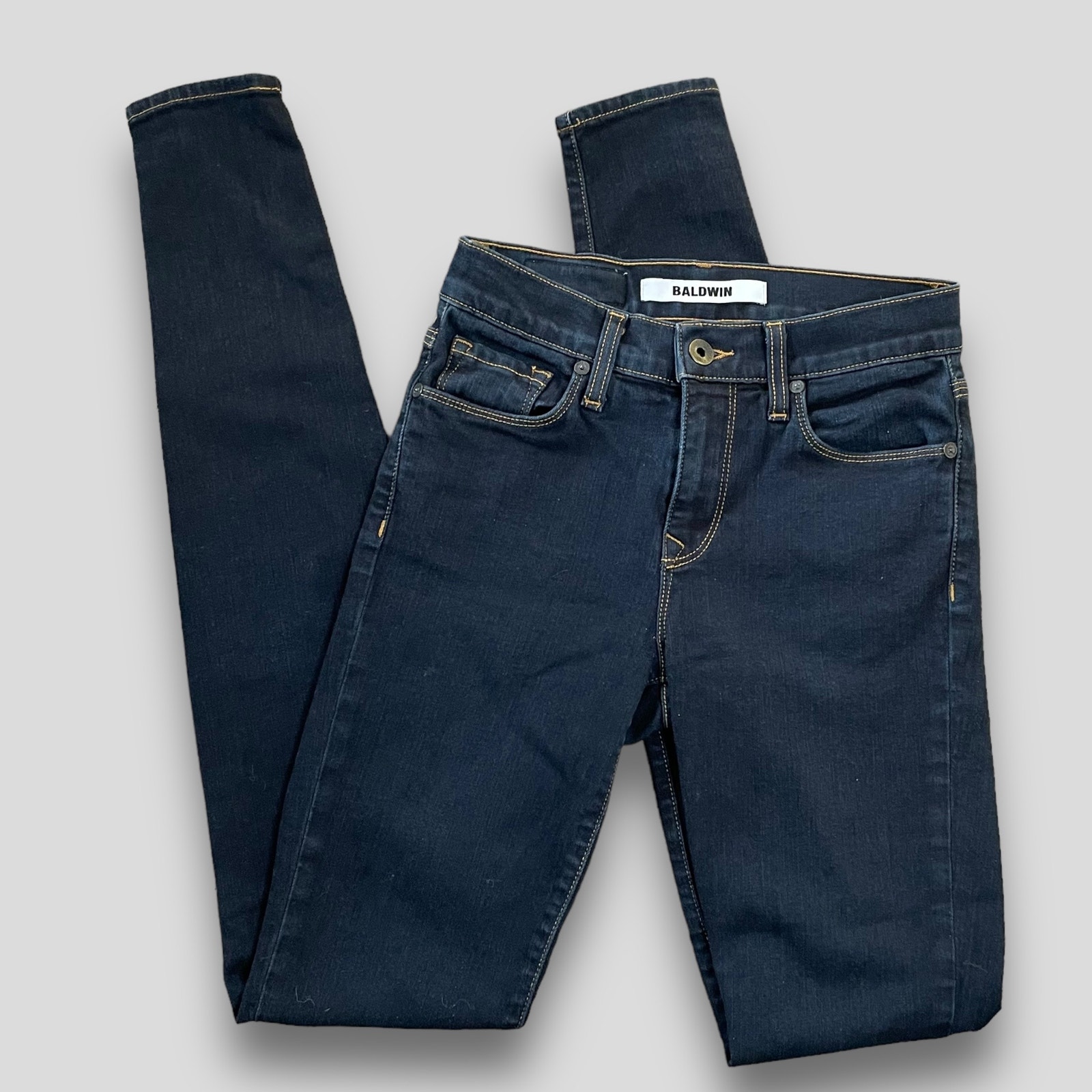 BALDWIN L CIGARETTE BOHO WESTERN SEXY DARK WASH DENIM SKINNY BLUE JEANS 25