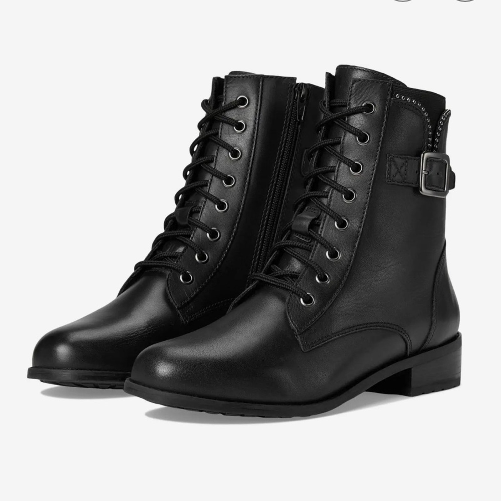 David Tate College Black Calf Combat Boots Lace Up Buckles NEW Size 12WW