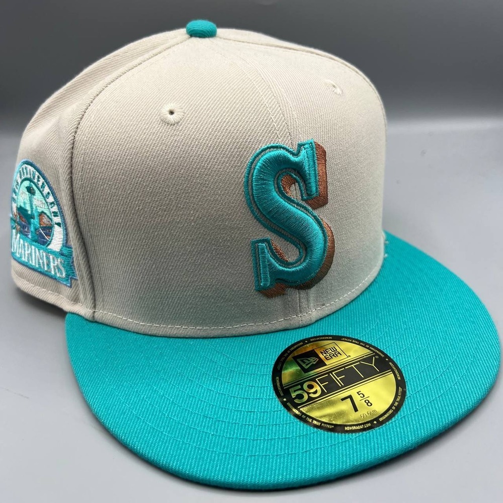 Seattle Mariners Hat Men 7 5/8 Beige Blue 59Fifty New Era Fitted Cap