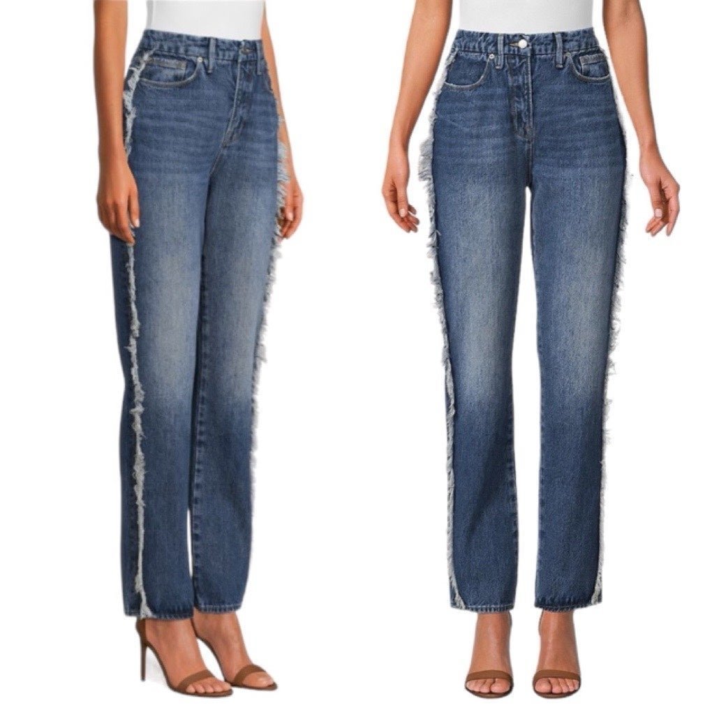 NWT Good American Good Boy Side Frayed High Rise Straight Leg Jeans 10/30