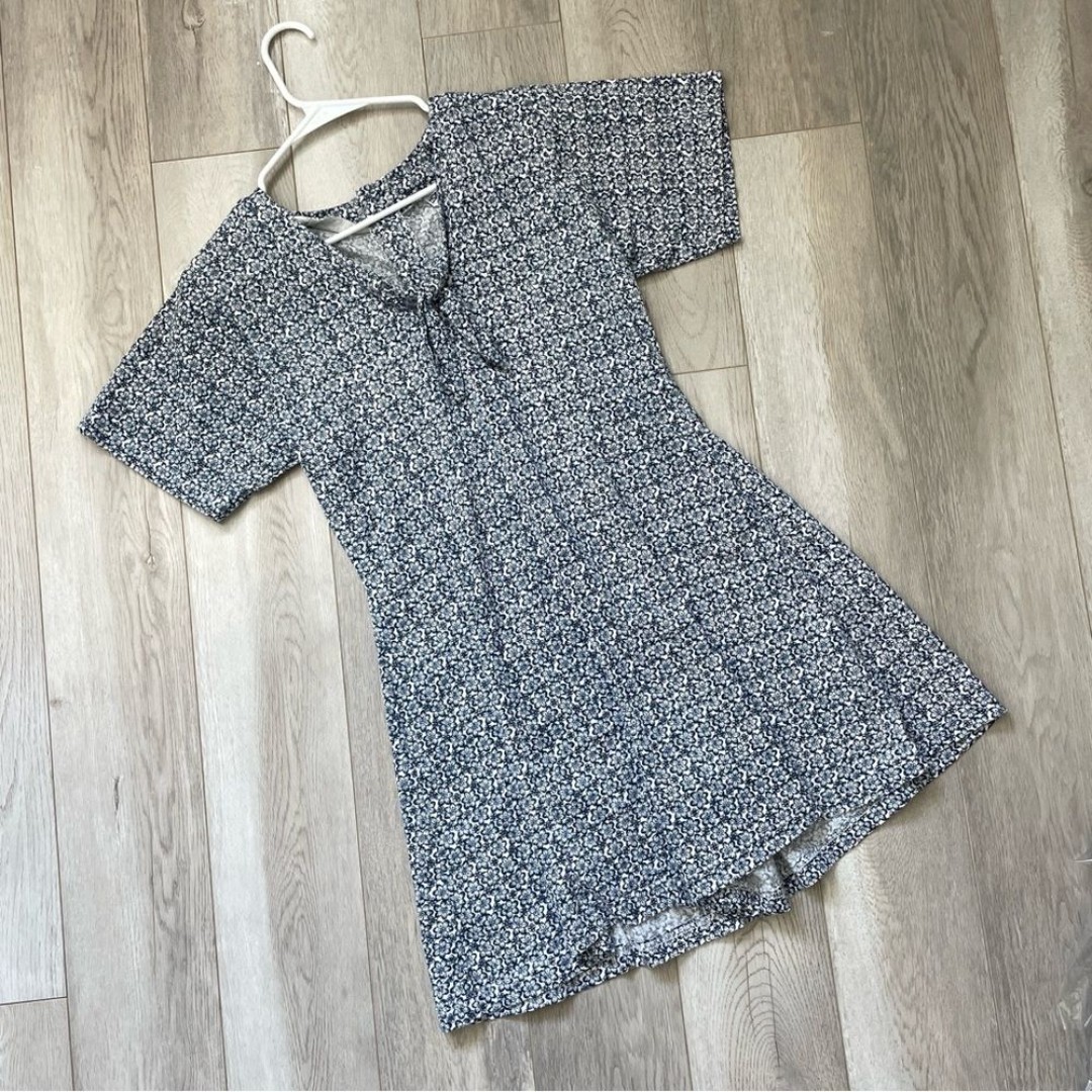 Vintage Floral Romper tie collar womens Blue (medium) coquette cute feminine
