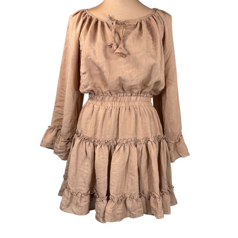 NWT Mustard Seed Ruffle Trim Mini Dress Medium Light Brown