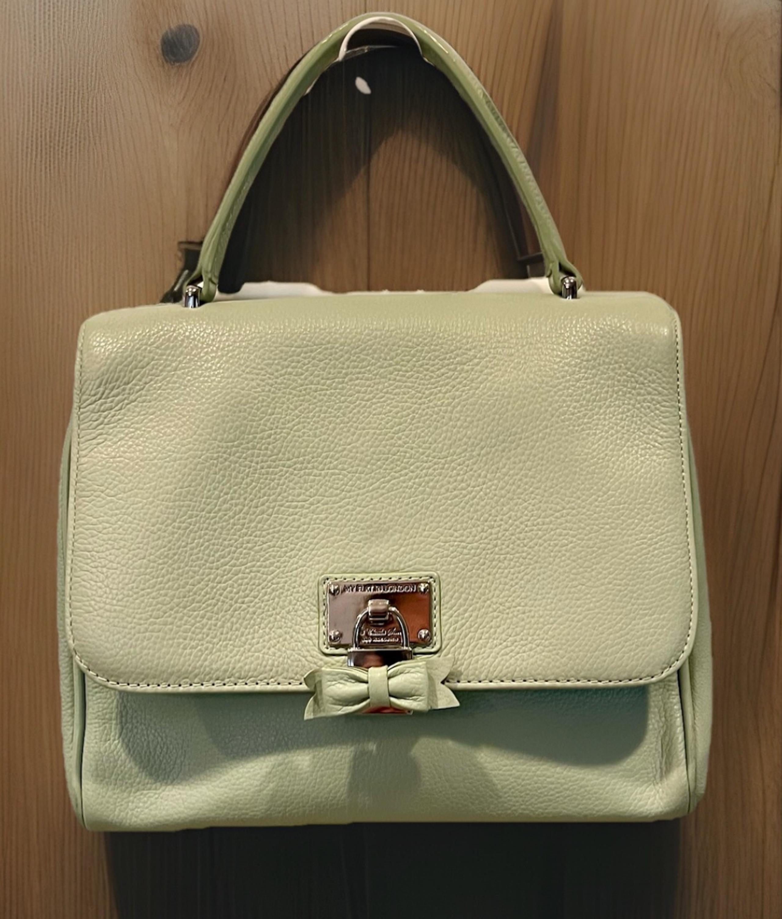 My Flat In London Light Mint Green Leather Satchel Handbag with Bow Detail -RARE