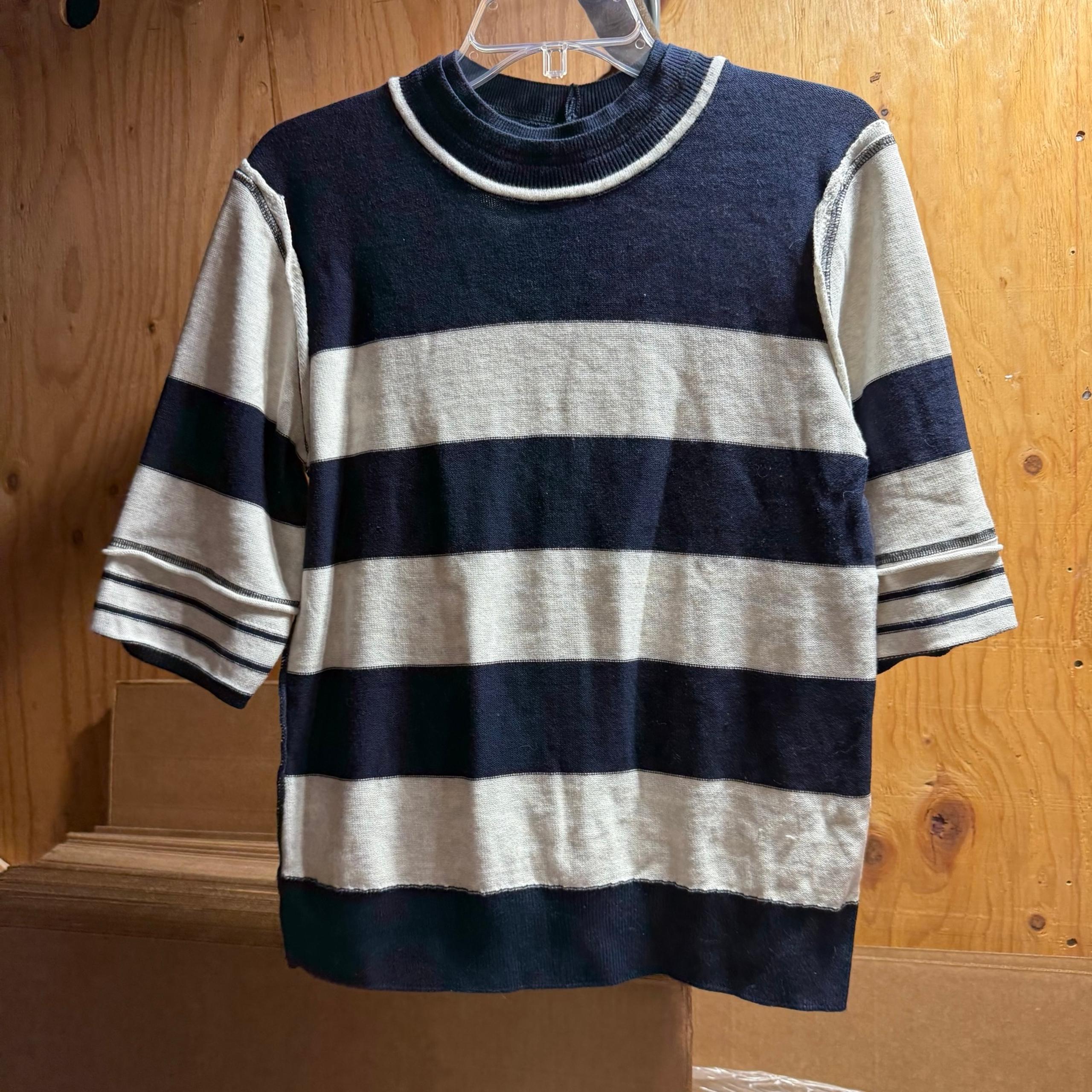 We the Free Striped Navy Blue and White Crewneck Short Sleeve Sweater Large EUC