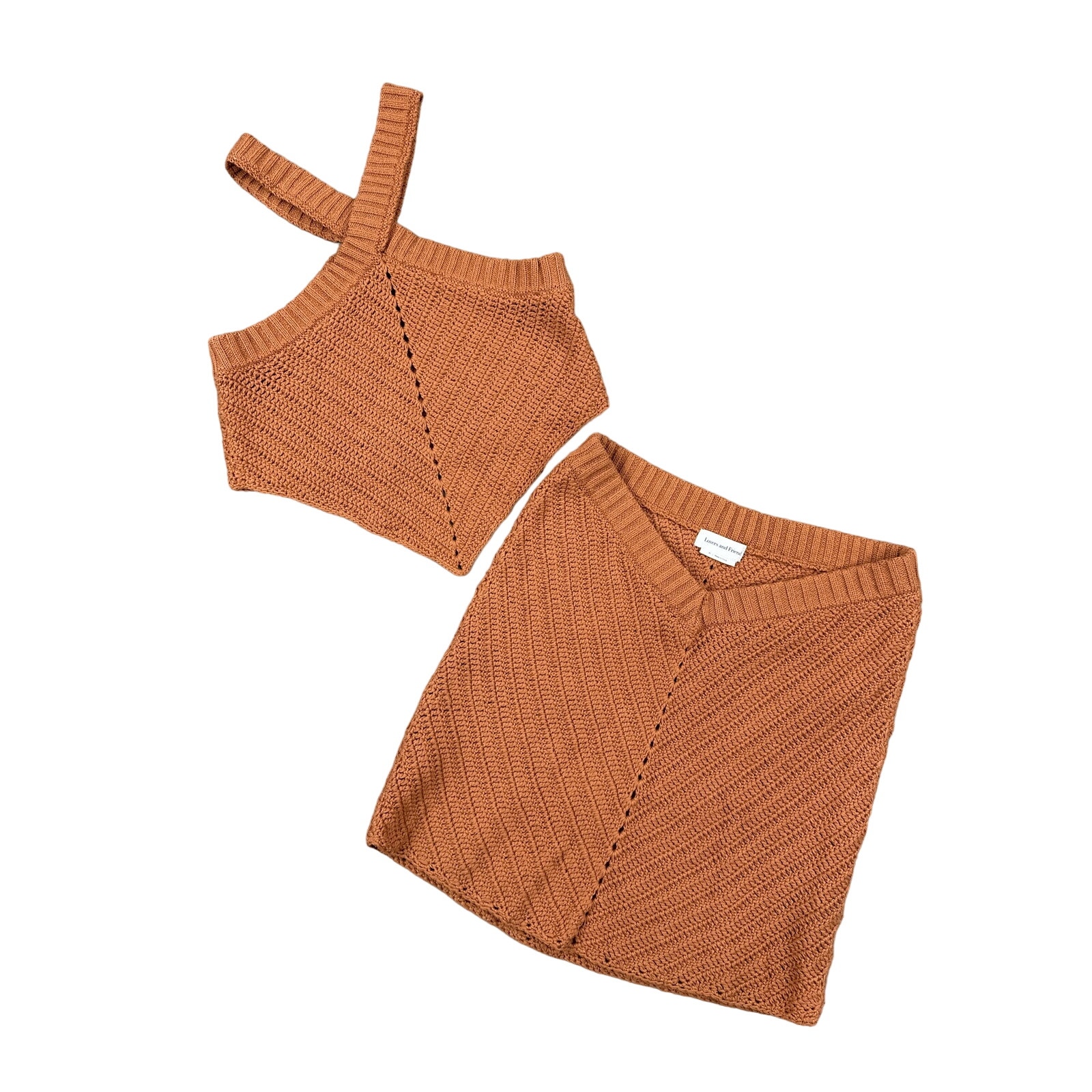 Lovers + Friends - Malik Crochet Halter Top & Mini Skirt in Rust Orange