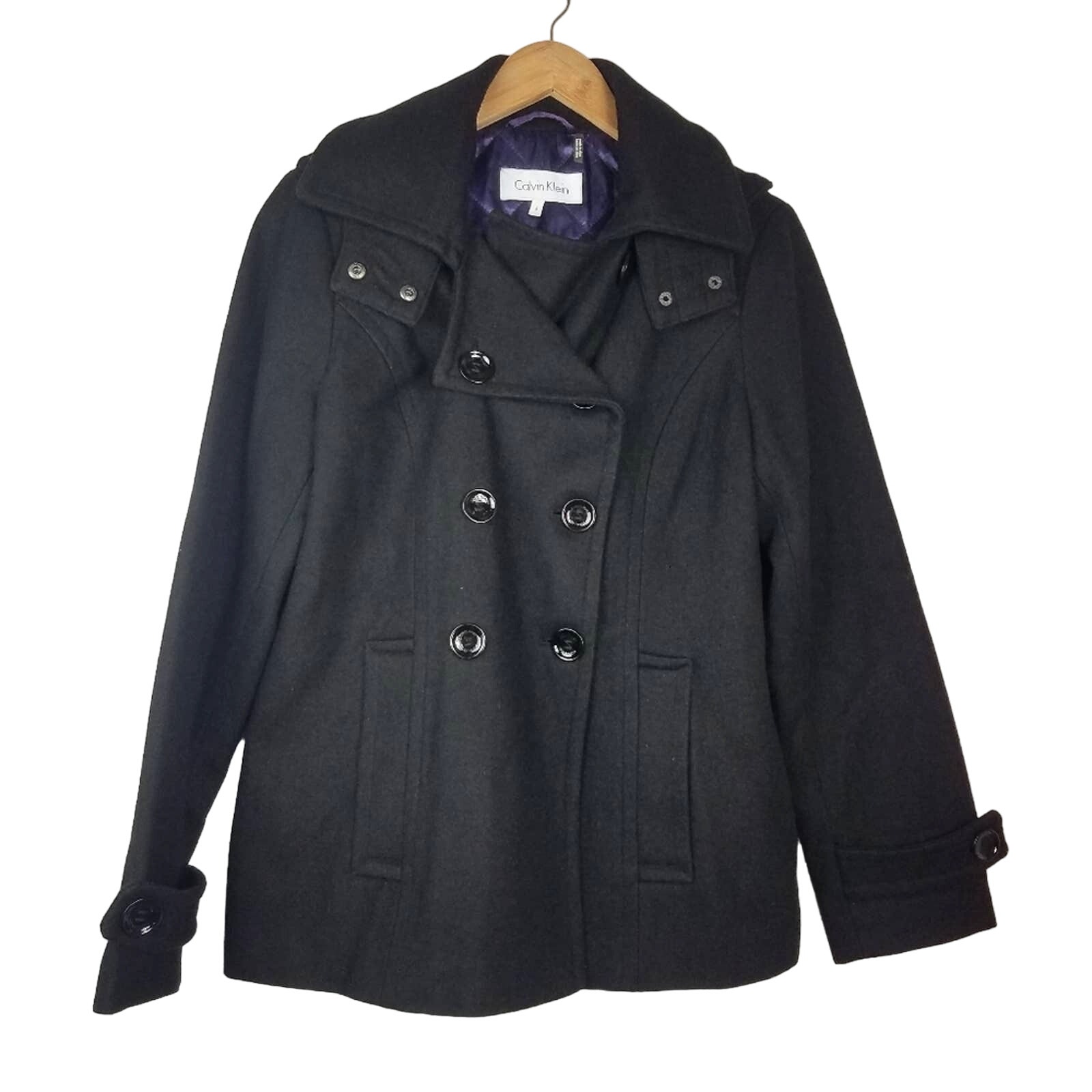 Calvin Klein | Black Jacket with Hood Double Breasted