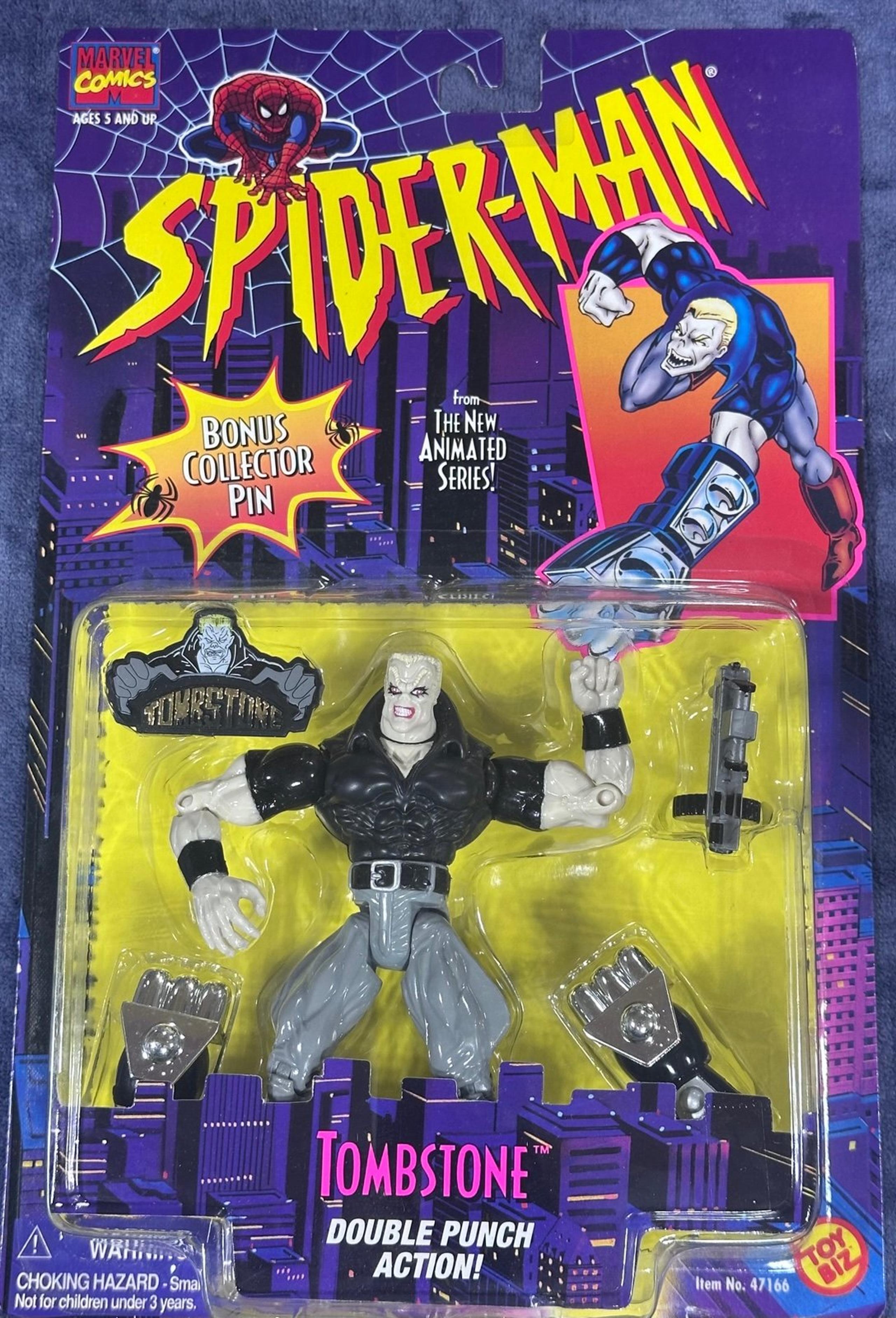 ToyBiz 1990s The Animated Series : Spider-Man action figure; TOMBSTONE