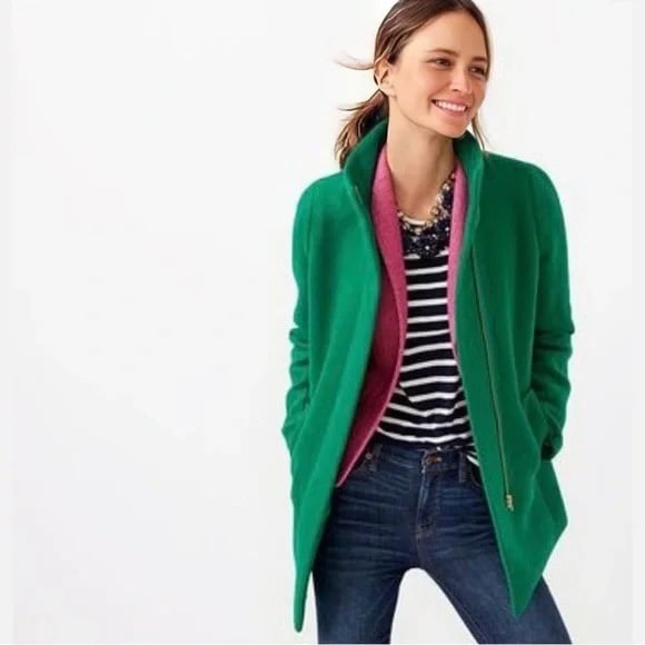 J. Crew Factory Stadium Cocoon Coat Wool Green/Emerald Size 00