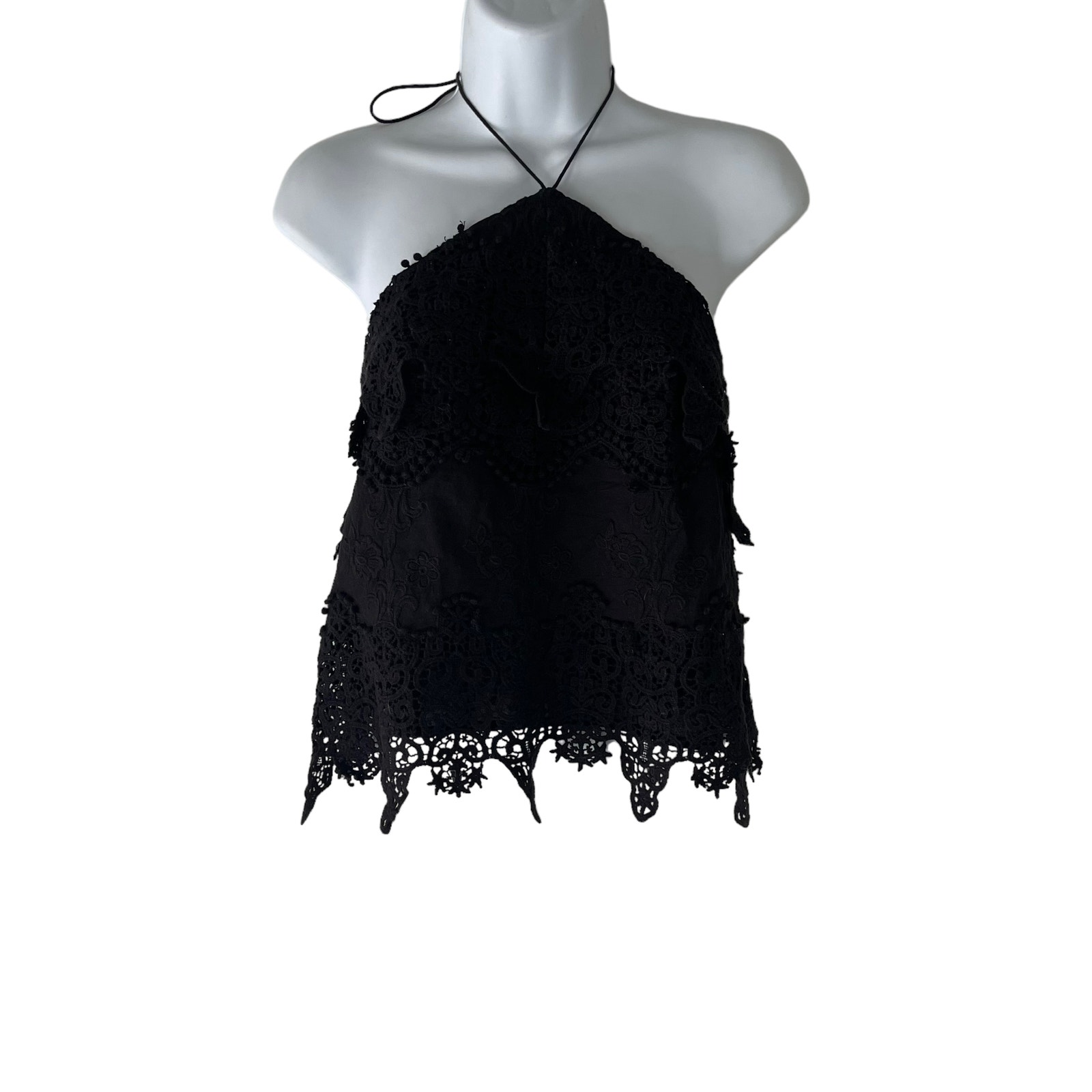 TJD Size XS Black Crochet Boho Festival Halter Top