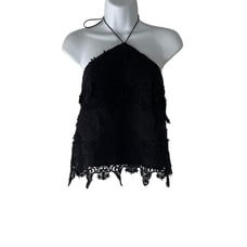 TJD Size XS Black Crochet Boho Festival Halter Top