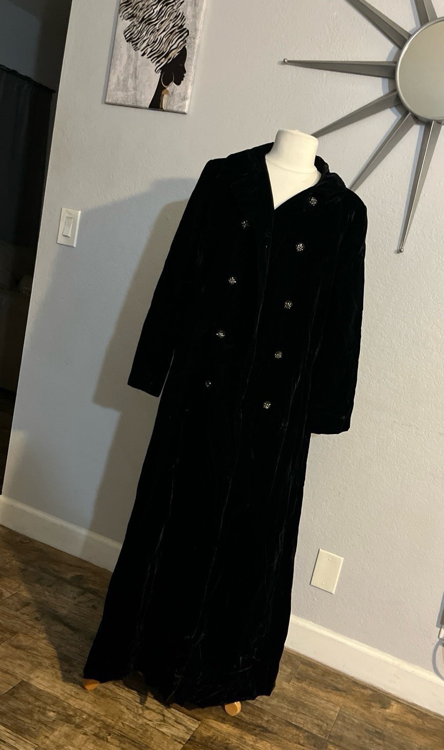Black velvet long coat size S/M
