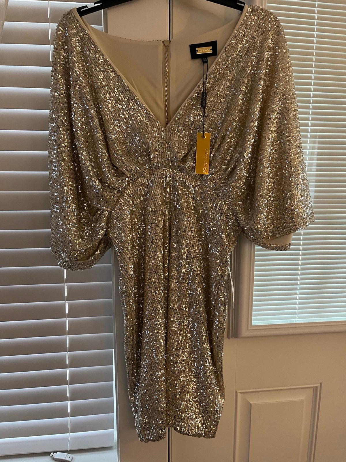 Women’s Gold And Beige Sequined Dress