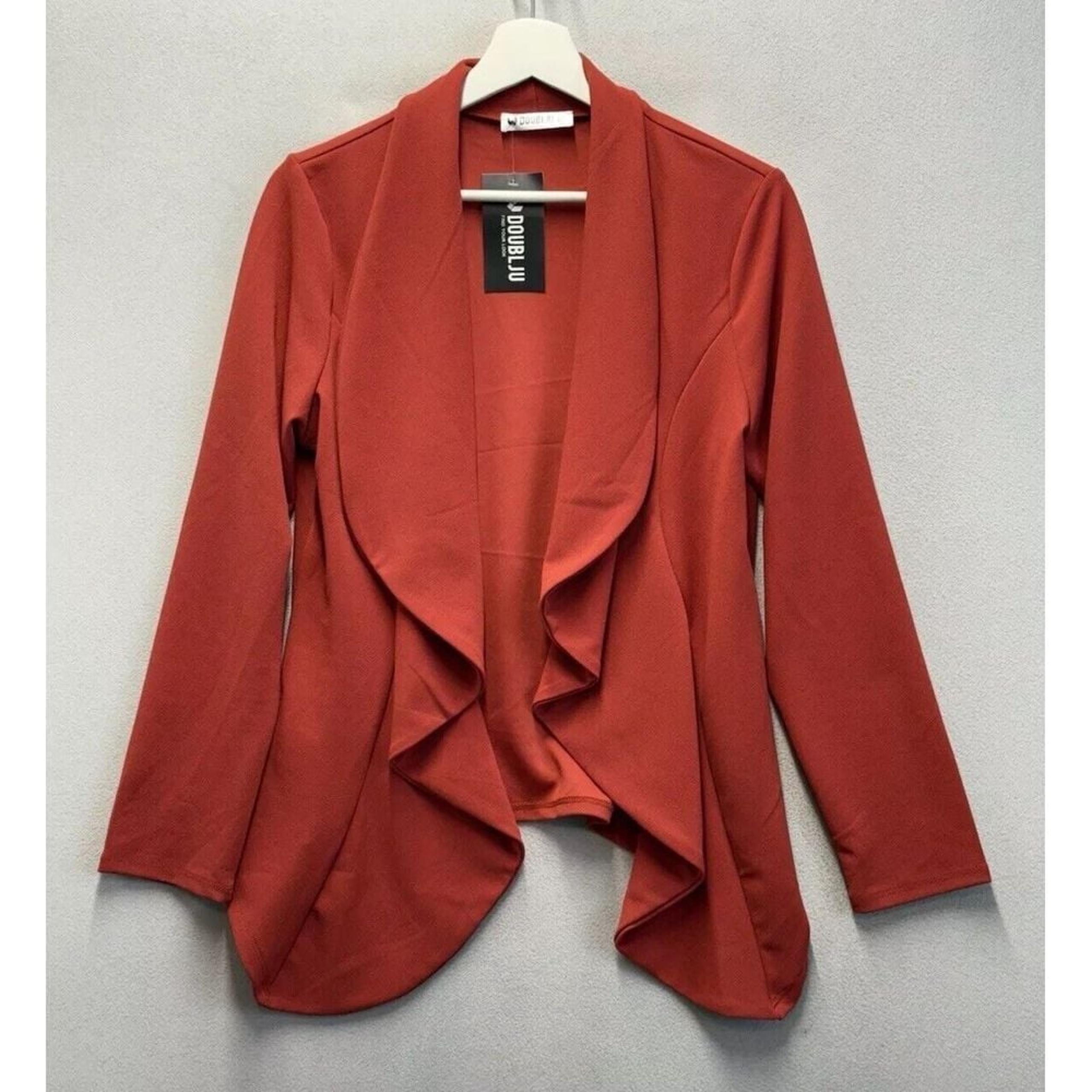 Doublju Women's Brick Red Long Sleeve Open Front Draped Blazer Jacket Size Large