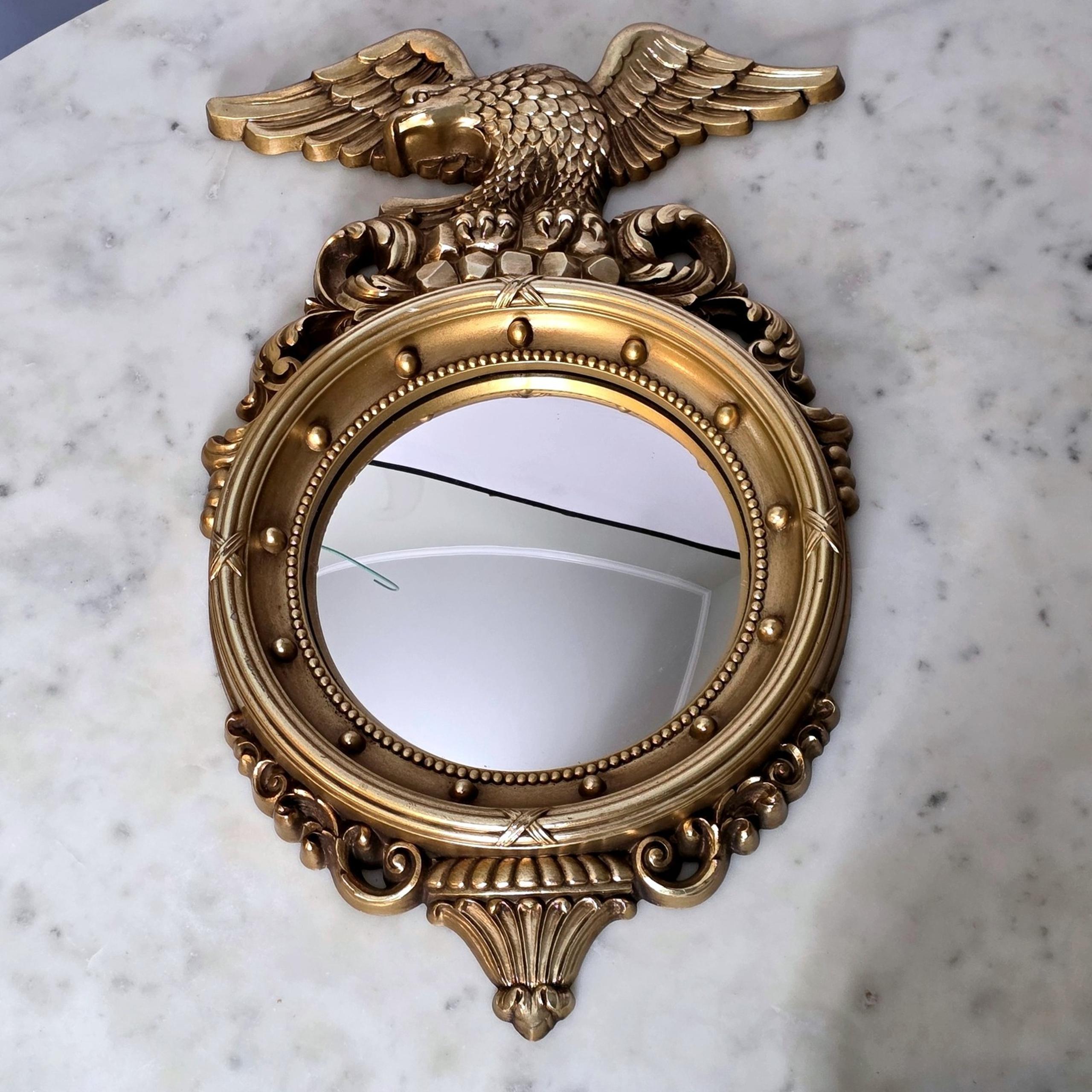 Syroco Eagle Federal Style Convex Mirror Vintage Gold Accent Wall Decor Oval