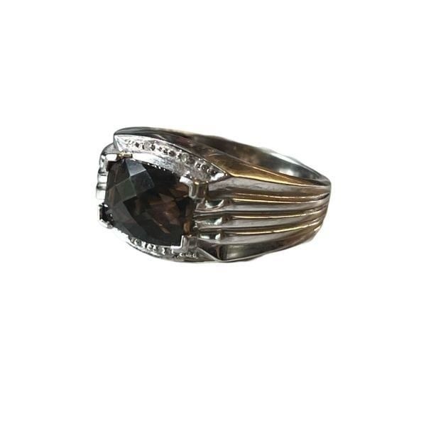 Estate10K white Gold Men’s Radiant Cut Citrine & Diamond Ring size 10