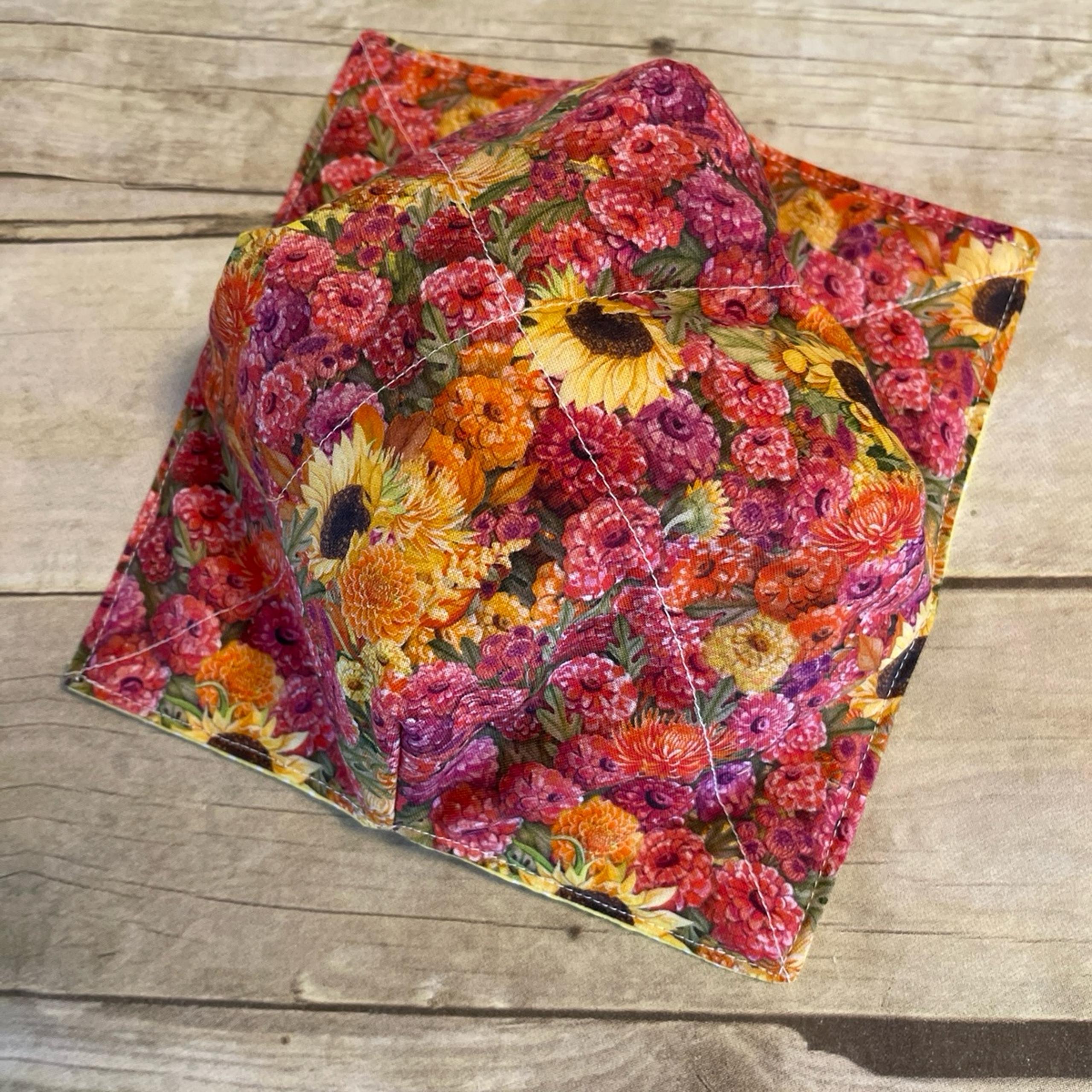 Floral Microwave Bowl Cozy W/Sunflowers Reversible All Cotton