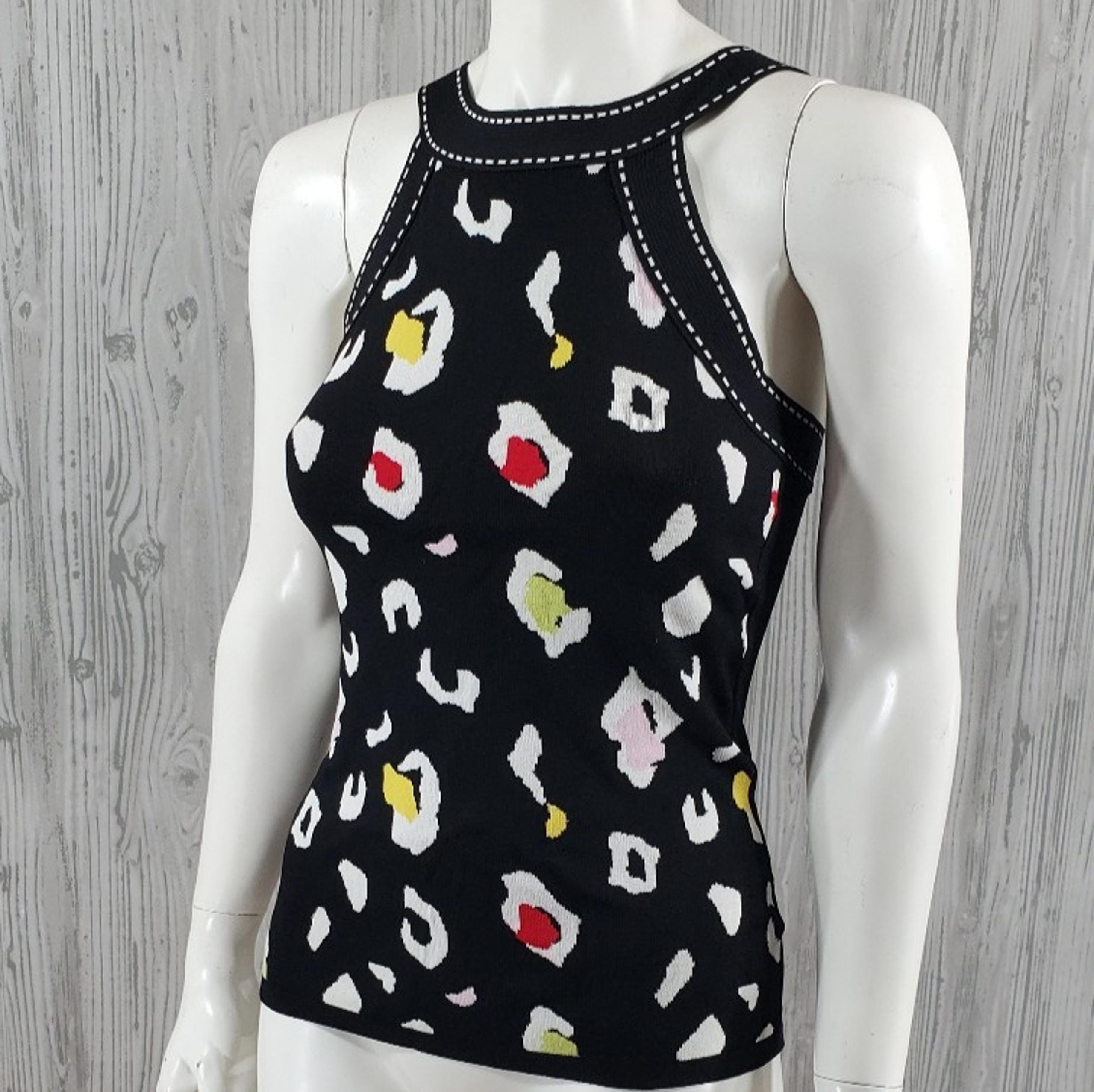 Vintage Cache Top Blouse Black Y2K 90s Animal Print Sleeveles