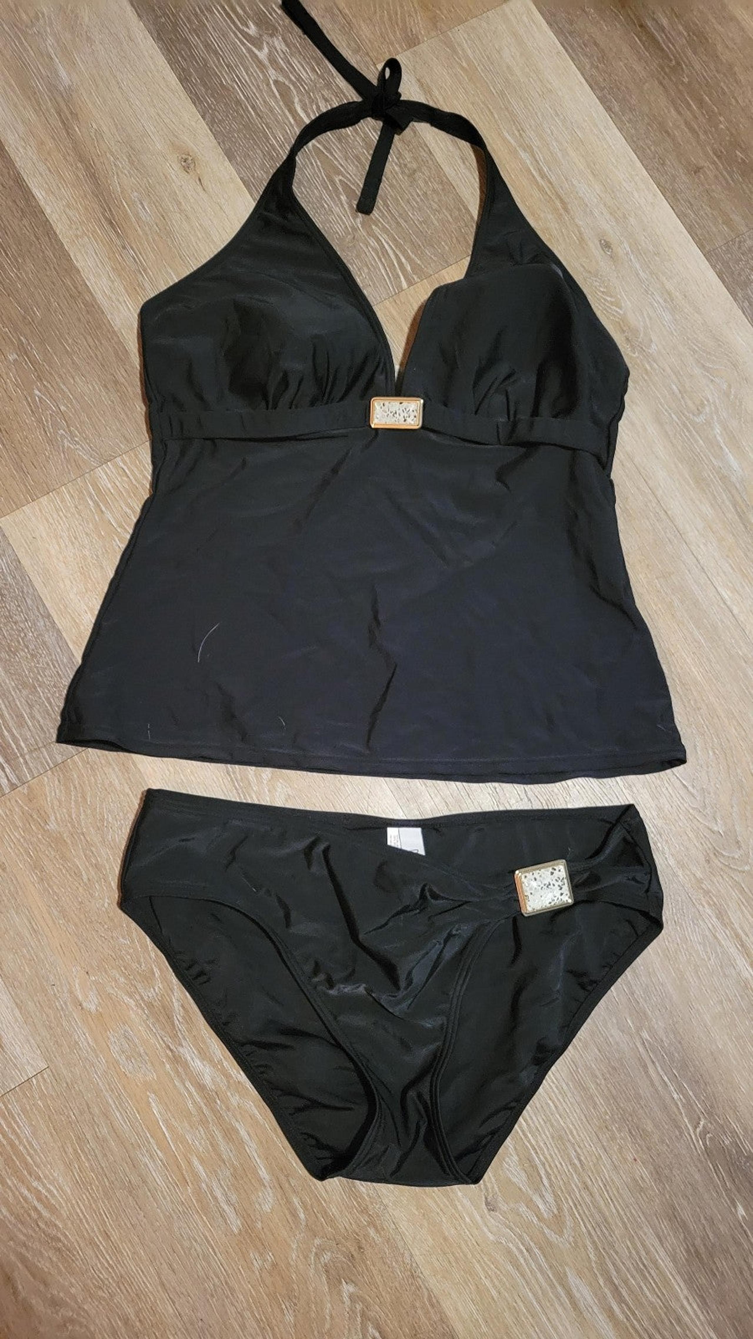 . Tankini Swimsuit 2 PC Snakeskin accents Black 14 B12